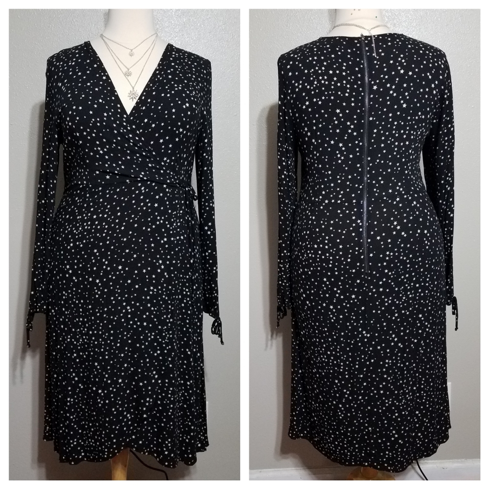 WILD FABLE Crepe Chiffon L/S Faux Wrap Midi-Dress